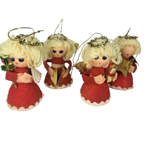 Vintage Blonde Choir Angels Christmas Ornament Decoration Flocked Foam Taiwan - Picture 1 of 12